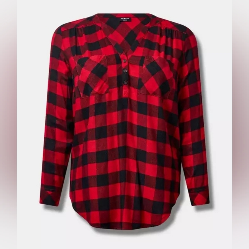 Red and Black Plaid Button-Up Shirt